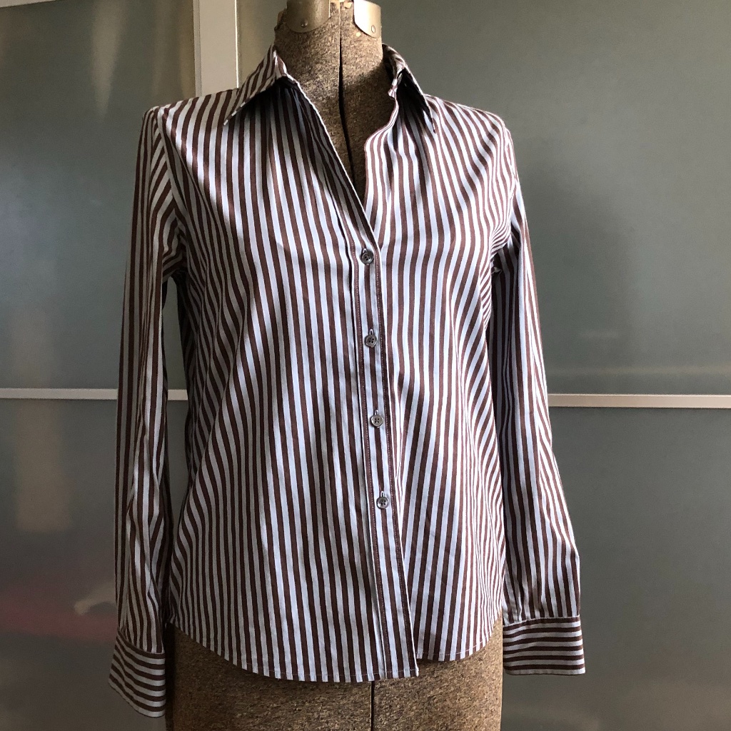 Creme Fraiche Light Blue And Brown Striped Blouse